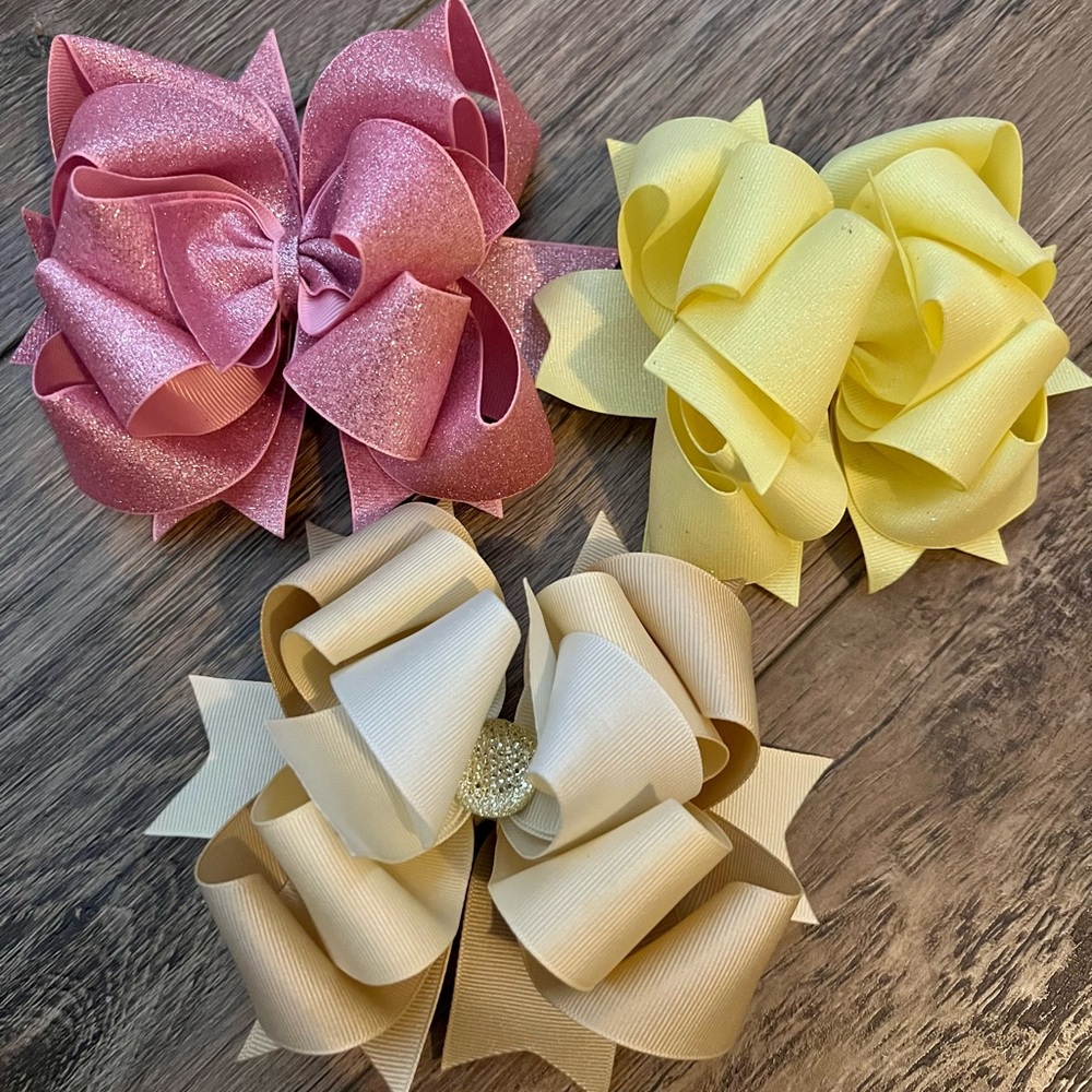 Set of Pink, Yellow, and Cream Boutique Hair Bows